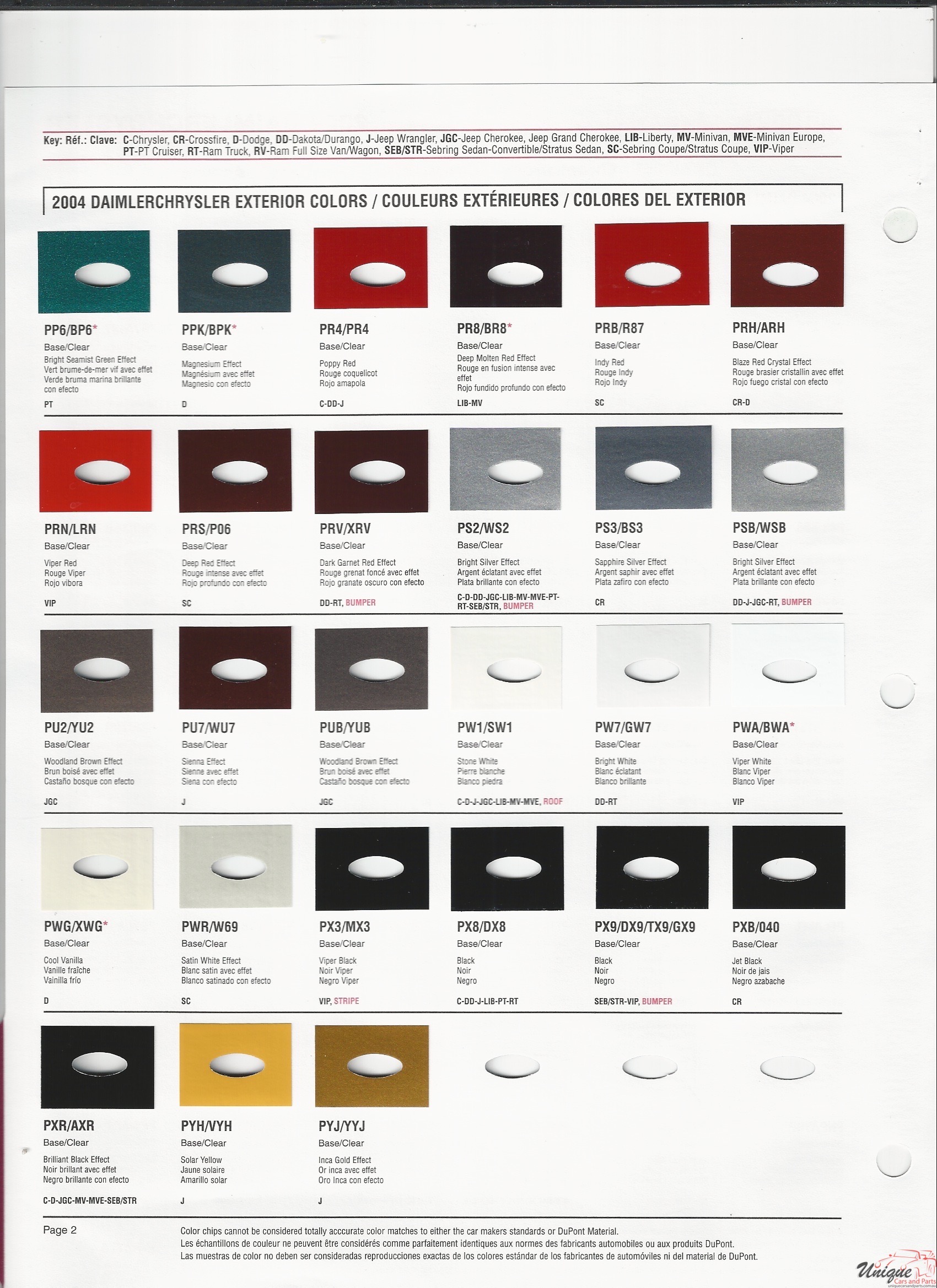 Mopar Paint Color Chart