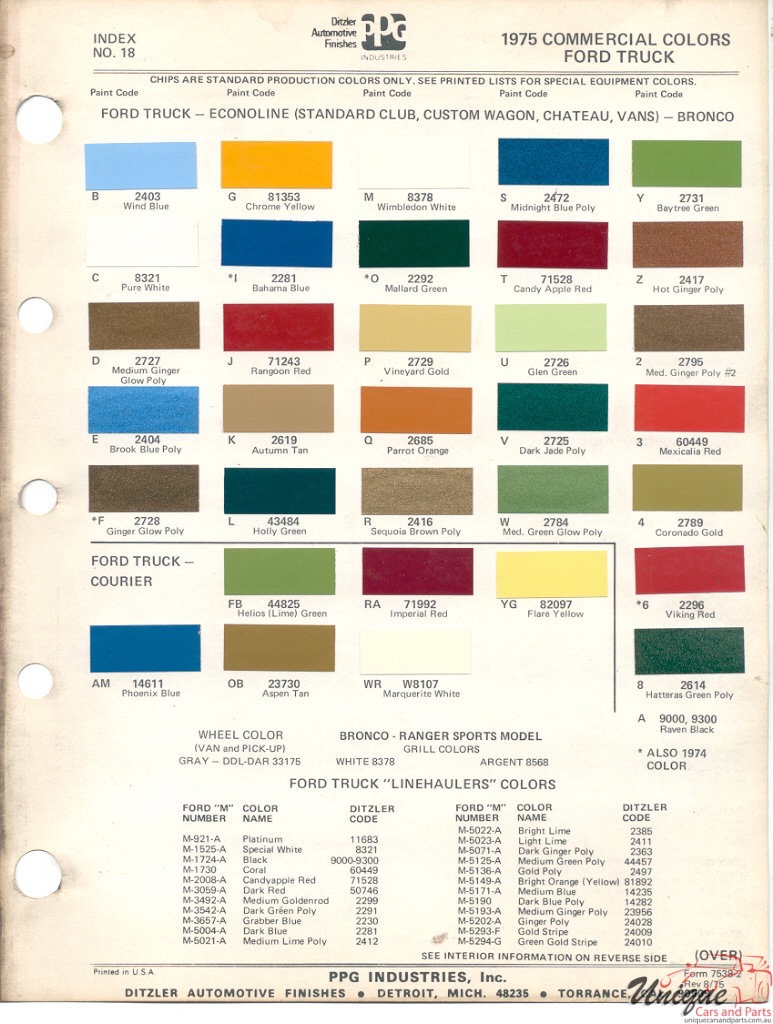 Ford Trucks Paint Chart Color Reference