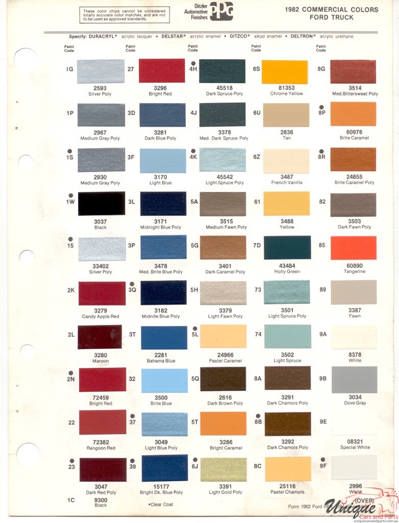 Ford Trucks Paint Chart Color Reference