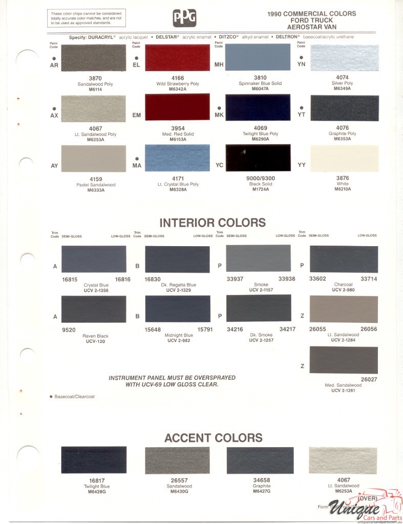 Ford Trucks Paint Chart Color Reference