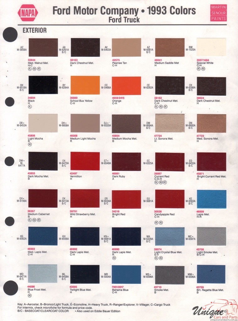 Ford Trucks Paint Chart Color Reference