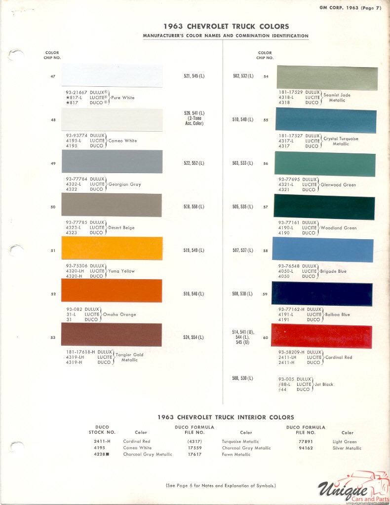 GM Commercial Paint Chart Color Reference