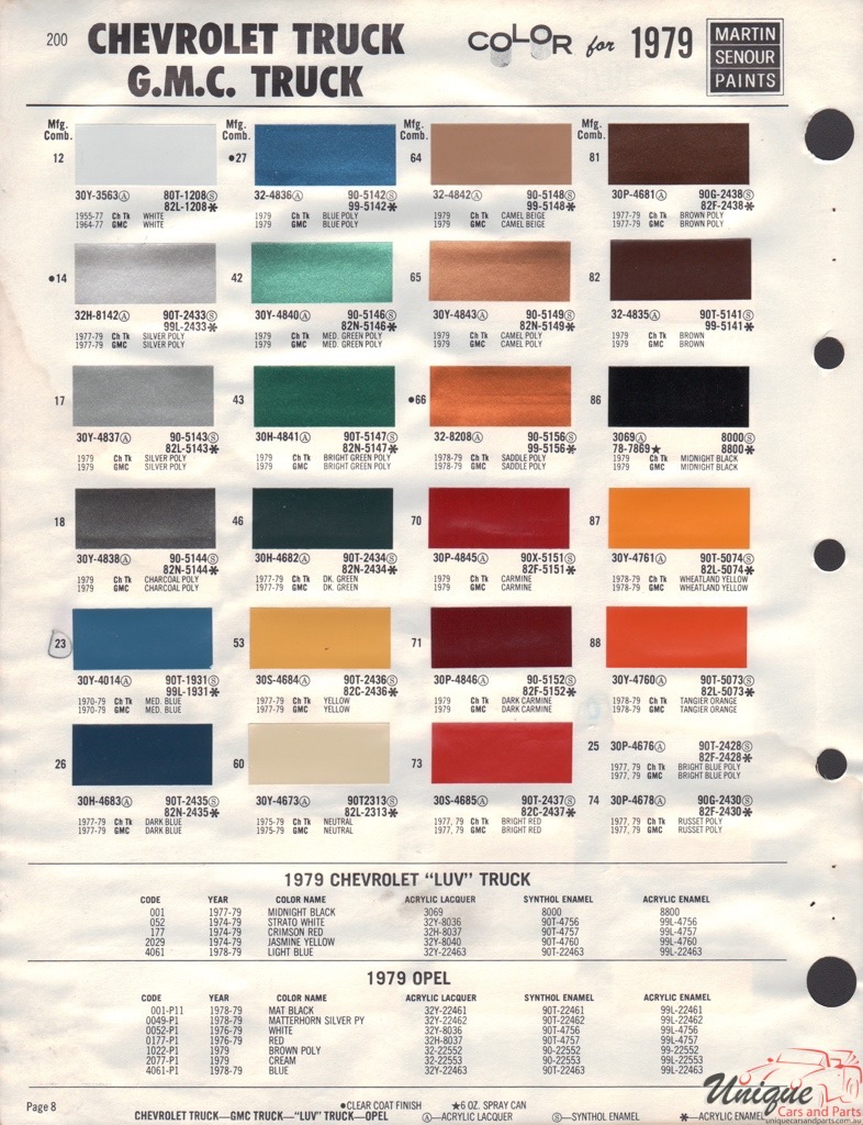 Chevy Truck Paint Color Chart