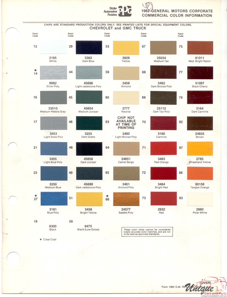 GMC Paint Chart Color Reference