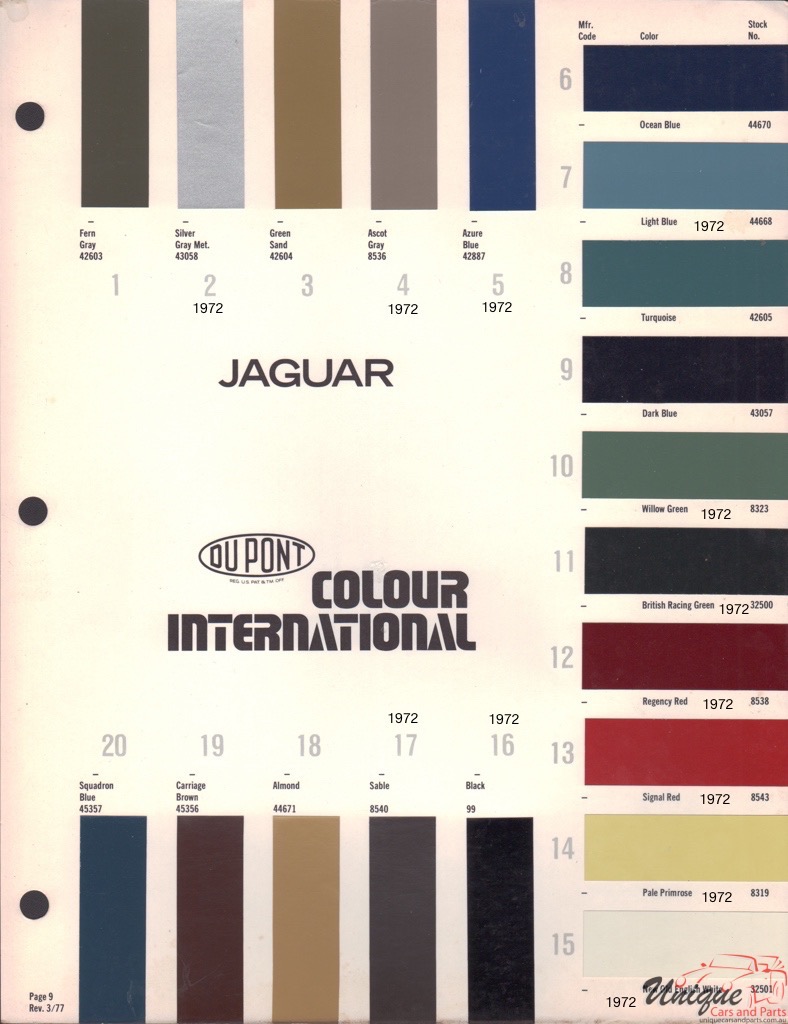 Jaguar Paint Chart Color Reference