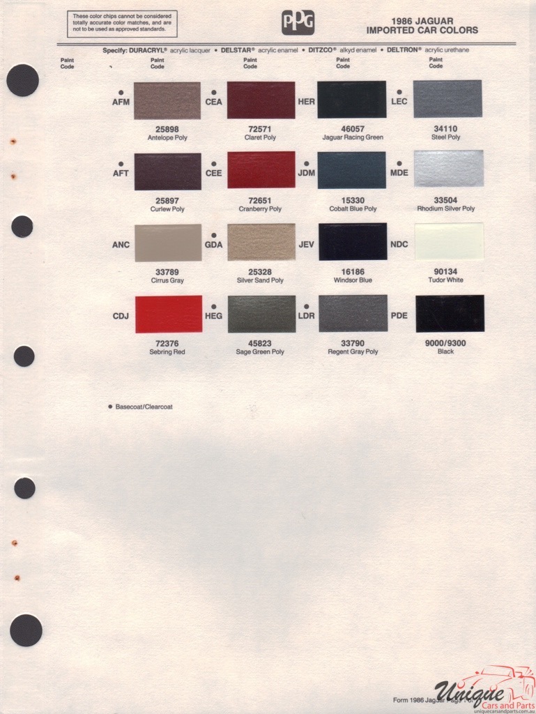 Jaguar Paint Chart Color Reference