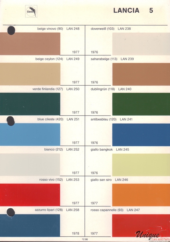 Lancia Paint Chart Color Reference