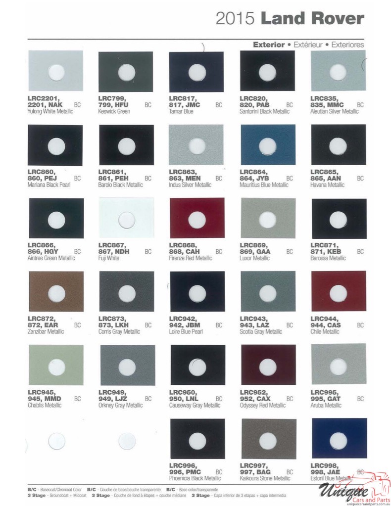 Land Rover Paint Chart Color Reference