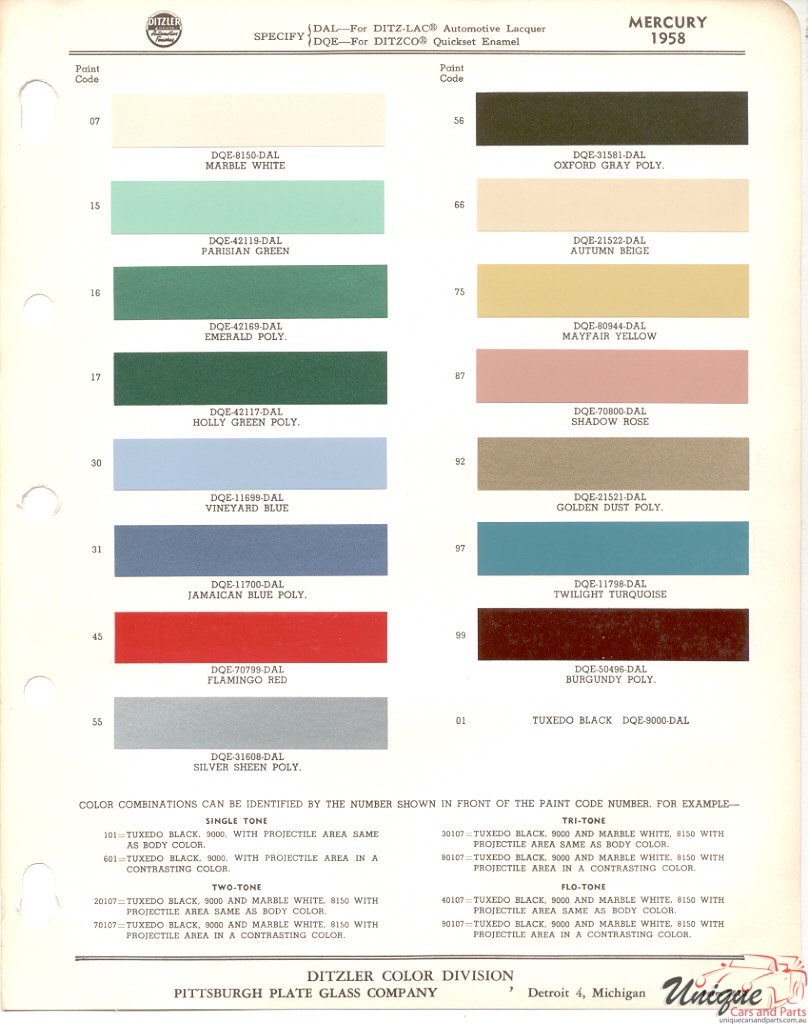 Mercury Paint Chart Color Reference