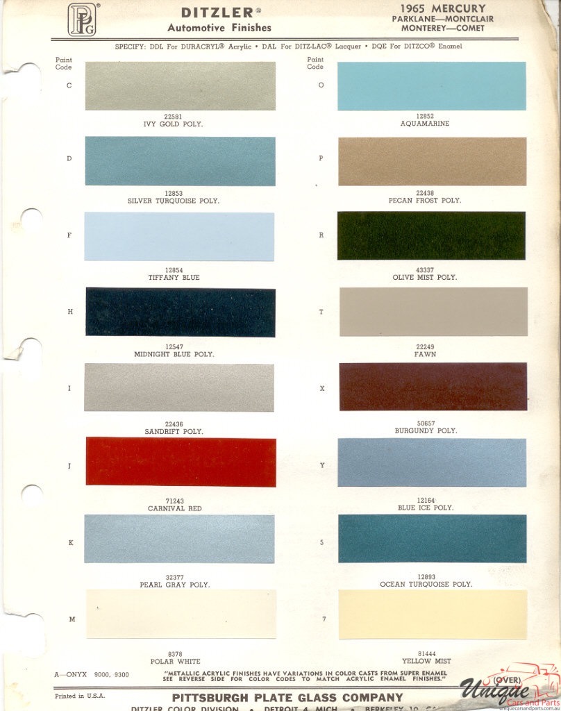 Mercury Paint Chart Color Reference