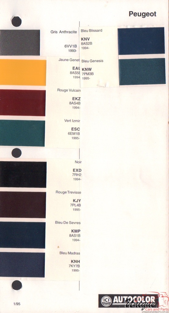 Peugeot Paint Chart Color Reference