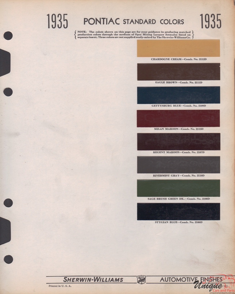 Pontiac Paint Chart Color Reference