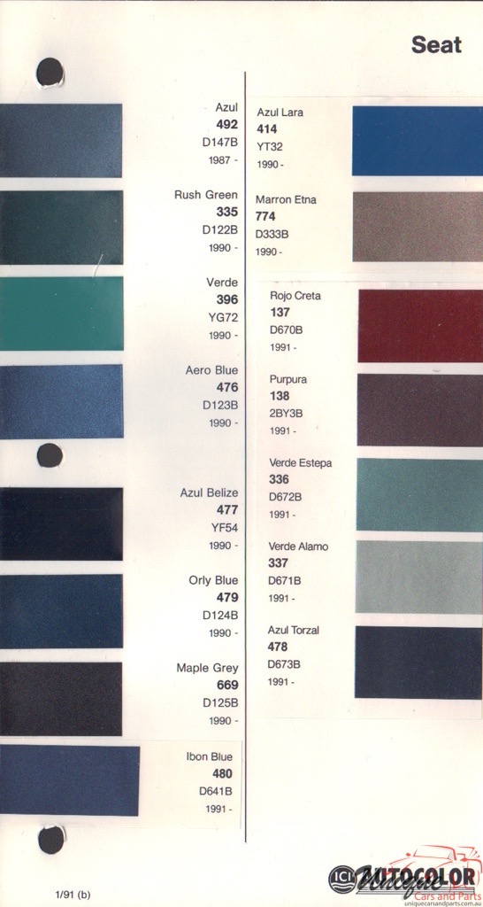 SEAT Paint Chart Color Reference