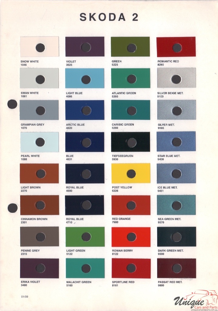 Skoda Paint Chart Color Reference