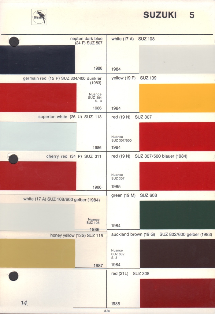 Suzuki Paint Chart Color Reference