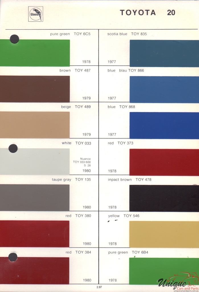 Toyota Paint Colors Chart