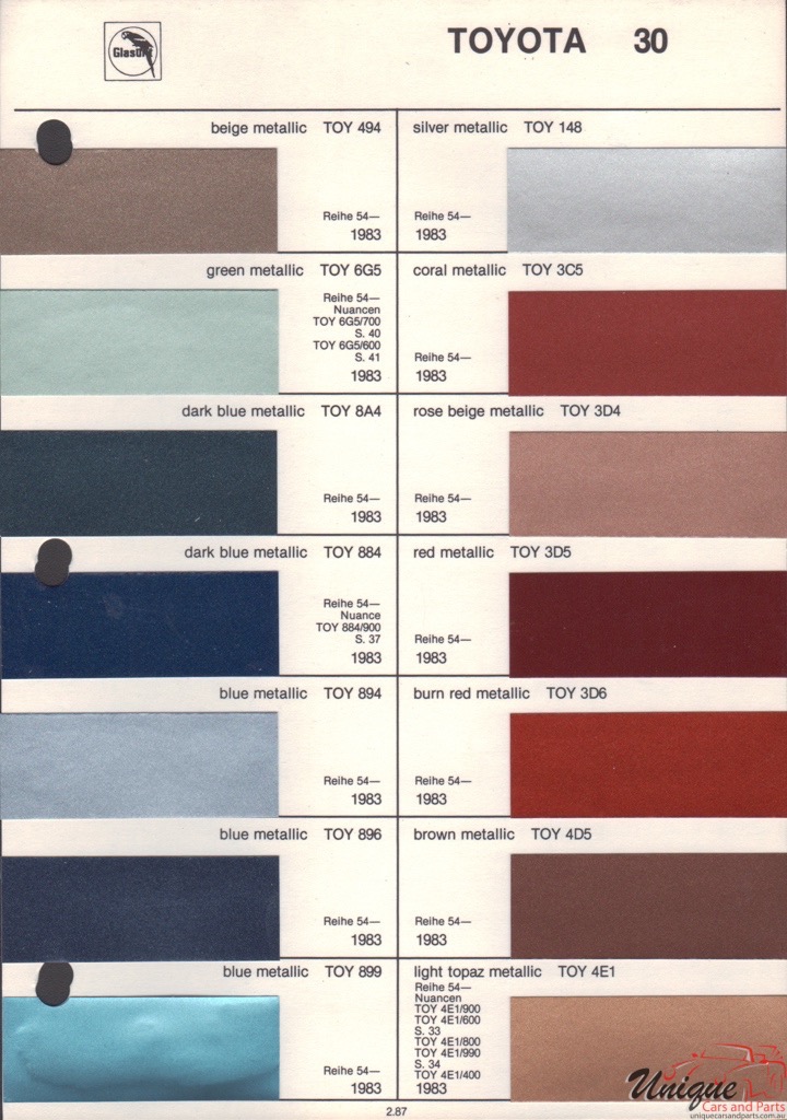 Toyota Paint Colors Chart