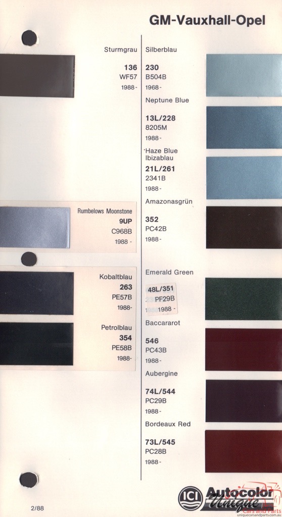 Vauxhall Paint Chart Color Reference