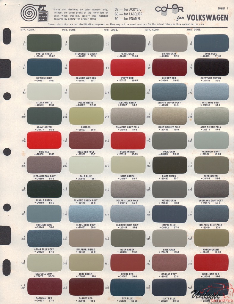 Volkswagen Paint Chart Color Reference