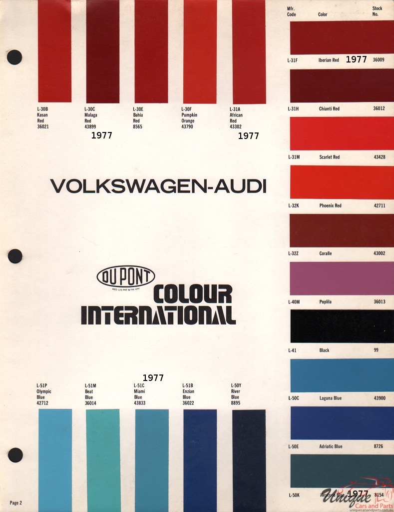 Volkswagen Paint Chart Color Reference