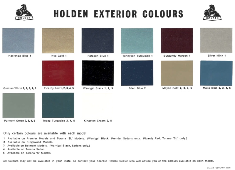 February 1968 Holden Colours