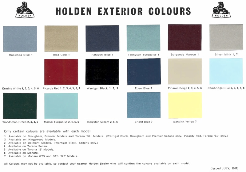 July 1968 Holden Colours