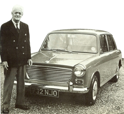 This photo was taken in 1962, and shows Lord Nuffield, then 85, standing next to a Morris 1100