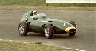 Stirling Moss droving the British built Vanwall to victory in the 1958 Dutch GP