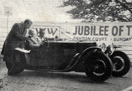 Gordon Wilkins interviewing Captain Archie Frazer-Nash during the Jubilee of the Sports Car